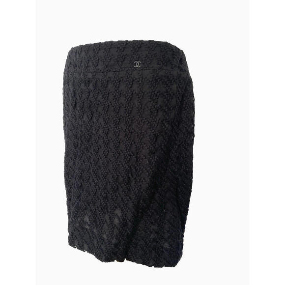 2005 CHANEL 05C Black Textured Skirt Wool FR-40/42 Vintage - Picture 3 of 6